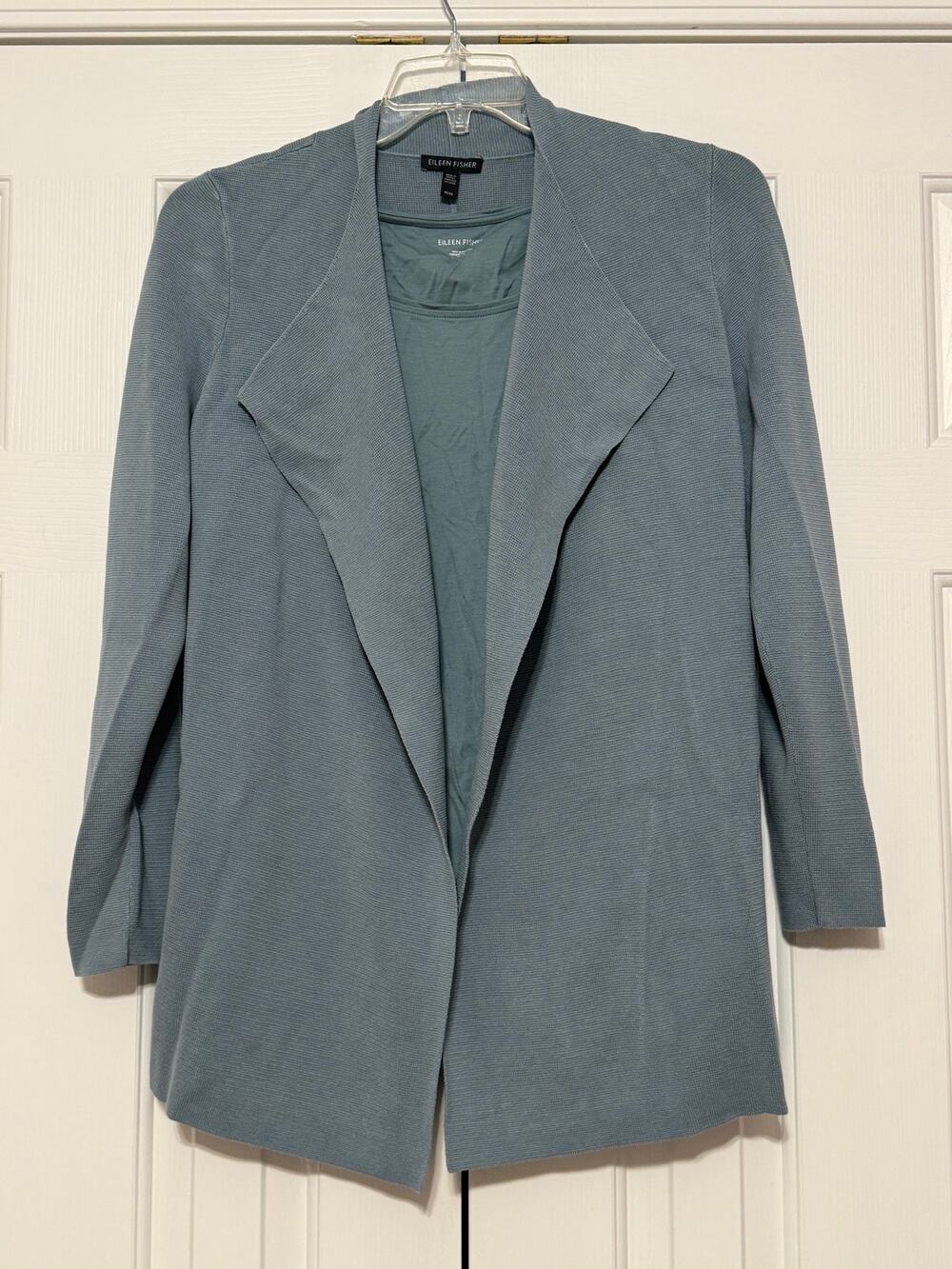 Eileen Fisher Silk and Organic Cotton Blue/Green Cardigan and Tank Set, M